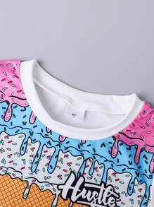 Boys Summer Outfit: Round Neck Short Sleeve Ice Cream Cone Ombre Print T-Shirt + Fully Ombre Ice Cream Cone Print Shorts Set