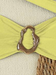 Polovedo 官方性感纯色单肩女式比基尼泳装 - 黃色 - 查看 4