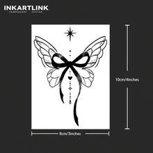 INKARTLINK 深色蝴蝶结临时纹身 | 哥特丝带 + 天体元素 | 防水长达 14 天 | 适用于锁骨/肩部区域 - 黑色 - 查看 4