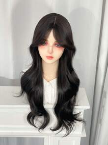 1 件黑色棕色合成耐热卷发，26 英寸长，纤维材质，适合日常佩戴，自然逼真的假发。 - 黑棕色 - 查看 8