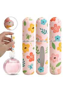 1/4 件彩色花卉印花图案香水喷雾瓶，可重复使用的底部填充香水瓶，迷你化妆品瓶，香水，纯露包装工具，多种颜色可供选择，送给家人和朋友的生日礼物，节日礼物，便携式旅行 5ml