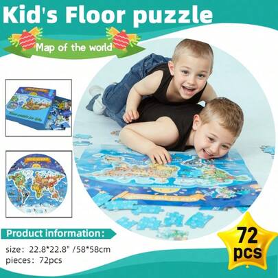 72pcs Wooden Jigsaw Puzzle Set, Suitable For Children 3+ Years Old, Includes Dinosaur Puzzle, World Map, Floor Puzzles, Suitable For 3-6 Years, 8-10 Years, Teenagers, Preschool Educational Puzzles, Suitable For 4-9 Years Old Boys And Girls, Easter Toy Gift