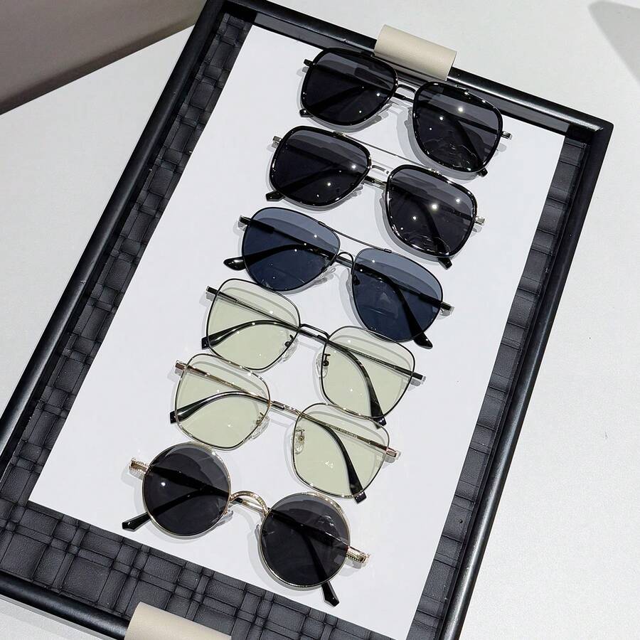 6 Pairs Of New Men's And Women's Universal Fashionable Summer Versatile Sunglasses, Daily Lightweight Casual Sunglasses, And Fashionable Accessories For Outdoor Activities - 彩色 - 查看 1