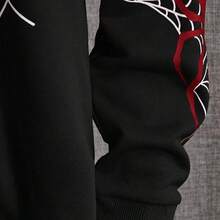 Y2K Spider Web Print Zip Up Hoodie, Long Sleeve Hoodies Sweatshirt, Women's Clothing  Halloween    Spring/Fall  Fall/Winter    Loose    Zipper  Drawstring - 黑色 - 查看 4