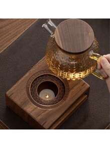 1pc Wooden Teapot Warmer Stand With Candle Tealight Holder – Portable Tea Light Heating Base For Teapot, Non-Electric Warmth Retention Accessory For Tabletop Tea Serving(Candleless) Back To School