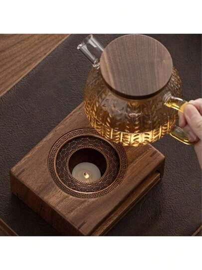 1 pieza Soporte de madera para calentar tetera con portavelas - Base de calentamiento con vela de té portátil para tetera, accesorio de retención de calor no eléctrico para servir té en la mesa (sin vela) De vuelta a la escuela