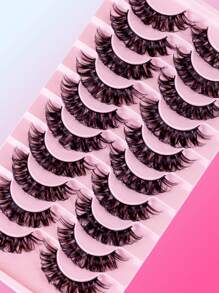 Cílios Postiços de Volume Russo, Cílios Naturais Wispy Falsos de Vison, Pacote com 10 Pares, Cílios de Tira Postiços Falsos, Conjunto para Iniciantes, Maquiagem Diária