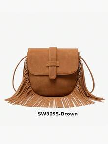 MIYIN 1pc Fashionable Vintage Fringed Bag For Woman,Metal Decor Flip Tassel Crossbody Bag, Retro Matte Bohemian Style Women Bag For Festivals,Vacation,Holiday,Travel,Outdoor,Shopping, Dating, Party, Small Saddle Bag Handbag Shoulder Bag Western Purse For Lady - Multicolor - View 13