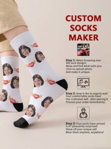 1 paire de chaussettes mi-longues personnalisées pour femmes. Mettez n'importe quel visage sur les chaussettes, chaussettes personnalisées avec photos, chaussettes moyennes et longues amusantes et personnalisées, convenant pour des occasions comme la Saint-Valentin, les anniversaires et les cadeaux. Personnalisé, amusant