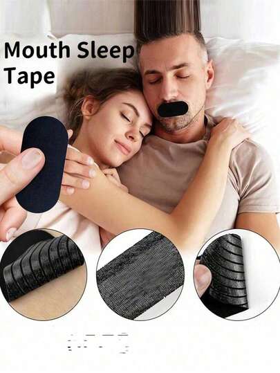 6-120pcs Black Breathable And Comfortable Anti-Snoring Tape To Help You Sleep Peacefully,Micropore Tape With Breathing Hole- Breathable Tape For Men Women, Premium Tape - Pain Free Removal, Hypoallergenic, Latex Free & Gentle On Skin,Strong Hold Pain-Free Removal
