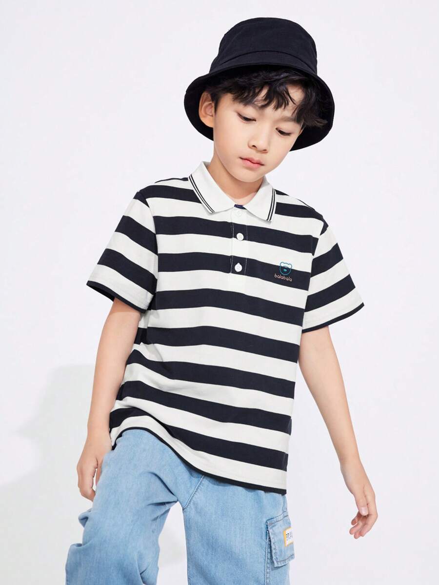 Balabala 男童T恤新款夏季兒童短袖Polo衫 - 藍白色 - 查看 1