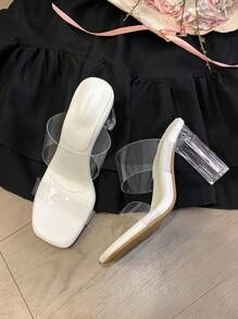 Transparentes y elegantes sandalias de tacón alto para mujeres, sandalias de tacón grueso de cristal para uso en exteriores en verano, estilo francés de media sandalia, elegantes sandalias planas para dama