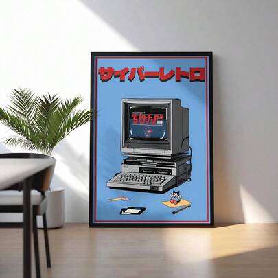 1 张复古海报 - 日本怀旧墙面艺术_美学游戏印刷_80 年代复古电脑插画_海报帆布画墙面艺术房间家居装饰无框