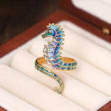 1PC Ocean Style Seahorse Women's Open End Ring In Stainless Steel - Versatile Jewelry For Casual Attire And Parties - 藍色 - 查看 2