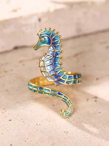 1PC Ocean Style Seahorse Women's Open End Ring In Stainless Steel - Versatile Jewelry For Casual Attire And Parties - 藍色 - 查看 12