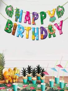 Pancarta de cumpleaños feliz de verano con tema de flamingo hawaiano, hoja de palma y Aloha para decoración de fiesta de cumpleaños de verano tropical