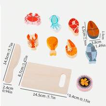 木制蔬菜水果切切玩具套装，儿童厨房烹饪玩具，食物切切玩具套装，适合生日、返校、圣诞节和新年礼物 - 彩色 - 查看 4