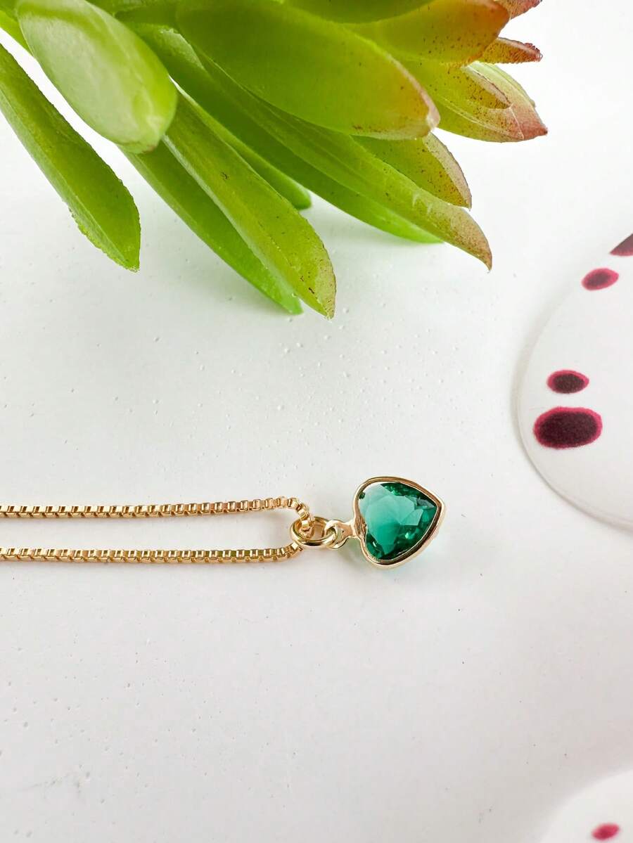 Necklace With Colorful Zirconia Stone Heart Women's Necklace Necklace With Heart Studded And 18k Gold - Xanh đậm - Xem 1