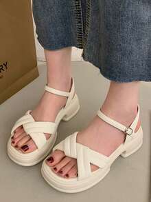 Sandalias con plataforma gruesa para adolescentes, con un toque lindo y dulce - Beis - Ver 1