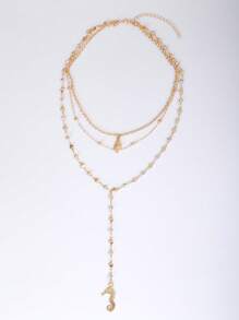 Vogue Whisper 1 szt. Modny prosty naszyjnik z muszli i konika morskiego, wielowarstwowy naszyjnik Y dla kobiet, odpowiedni na prezenty urodzinowe i do codziennego noszenia