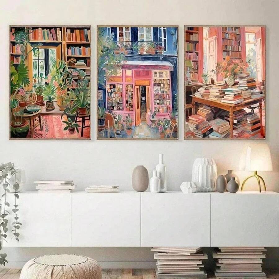 1 pieza Póster artístico de pintura en lienzo para decoración del hogar, regalo de amantes de la lectura y librerías, opcional con marco, para sala de estar - Multicolor - Ver 1