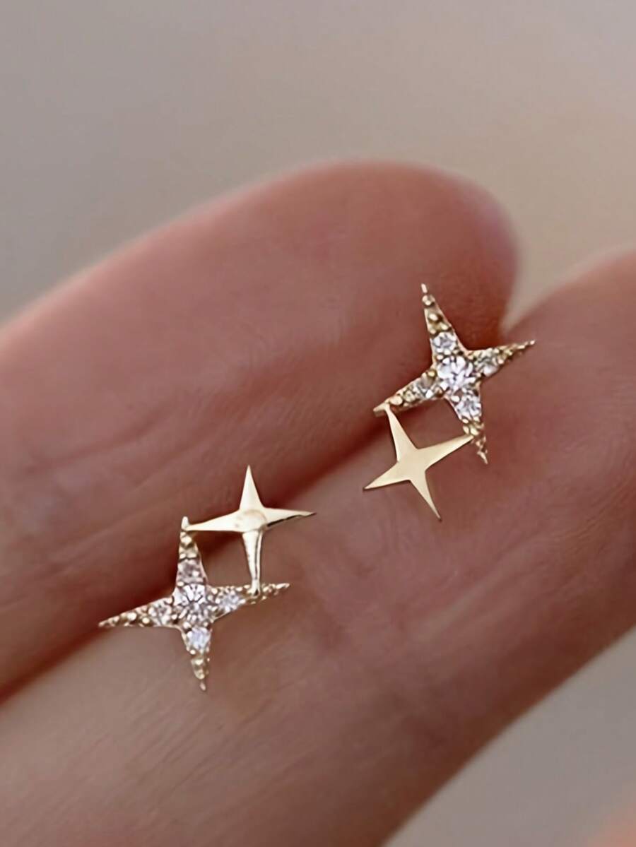 1pc Fashionable Star Stud Earrings, Minimalist Luxury, Personalized Girls Earrings - Gold - View 1