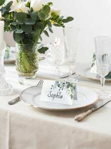 50pcsGreen Leaf Watercolor Place Cards For Weddings Or Parties, Table Seating Cards, Scored, Easy To Fold