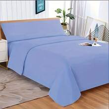 Three-Piece Set Of 100% Washed Sheets With An Ultra-Soft And Lint-Free Feel, Suitable For Beds Of Sizes 90, 105, 135, 150 And 200, Including Fitted Sheet + Flat Sheet And Pillowcases - 淺藍色 - 查看 1