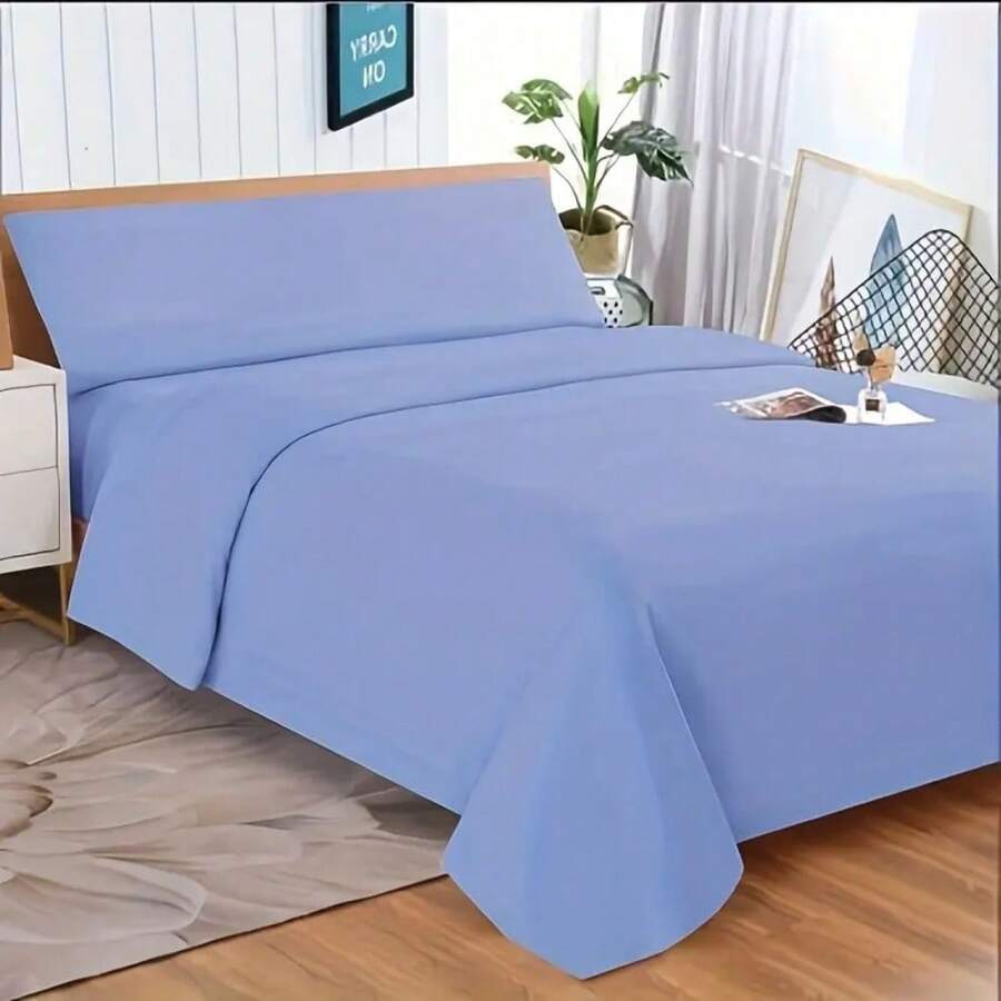 Three-Piece Set Of 100% Washed Sheets With An Ultra-Soft And Lint-Free Feel, Suitable For Beds Of Sizes 90, 105, 135, 150 And 200, Including Fitted Sheet + Flat Sheet And Pillowcases - 淺藍色 - 查看 1