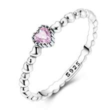 925 Sterling Silver Heart-Shaped Ring, Minimalist & Elegant Design, Inlaid With Pink Cubic Zirconia, Exquisite Jewelry For Women, Symbolizing Love And Protection, A Gift For Her - Pink - View 2