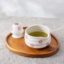 2 件套日式抹茶套装，可爱樱花图案抹茶碗（带壶嘴）和抹茶搅拌器架套装，手工日式抹茶茶筅仪式套装，适用于传统抹茶、现代拿铁和茶道 - 彩色 - 查看 5