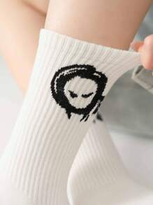 5 Pairs Unisex Mixed Color Letter Pattern Mid-Calf Socks, Streetwear Socks Suitable For Daily Wear