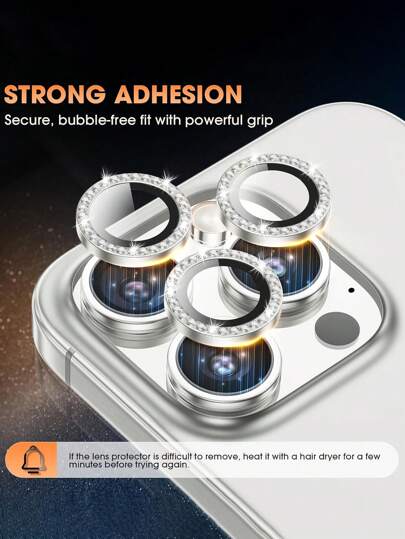3 piezas Protector de lente de cámara de metal con diamante para iPhone 17 11 12 13 14 15 16 Pro Max 16 12 13 Mini 14 15 16 Plus Vidrio protector