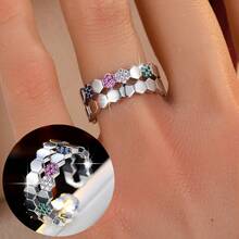 Cubic Zirconia Decor Cuff Ring - Yellow Gold - View 11