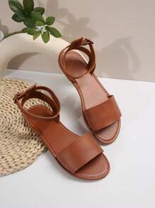 Plus Size Women's Simple Casual Sandals, Open Toe Flat Roman Shoes, Fashion Slippers 2025 Spring & Summer