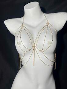 Cadena para el pecho, cadena corporal estilo europeo y americano, accesorio tridimensional para espalda de bikini sin espalda, cadenas para el pecho y el Body tipo Boho doradas, accesorios de capas para la cintura del bikini, para usar en la playa durante el verano.