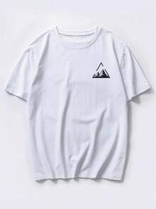 Manfinity Homme Camiseta De Manga Corta Estampada Para Hombre Con Patrón Geométrico Q5NS - Albaricoque - Ver 3