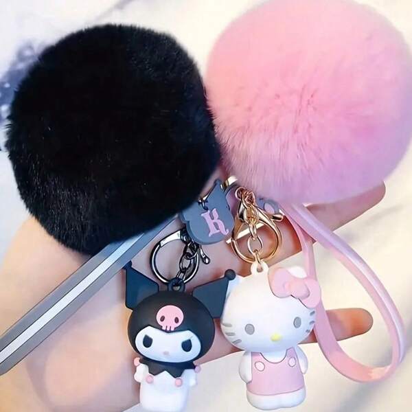 Sanrio Sanrio 1 peça Chaveiro de pelúcia fofo Hello Kitty, Kuromi, My Melody, Hello Kitty, chaveiro fofo de anime, bolsa com pingente, mochila, bolsa com pingente, acessórios de decoração para celular, presente (a cor do cordão do chaveiro pode ser diferente) (algumas partes podem ser aleatórias)