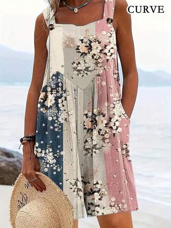 Plus Women's Floral Print Sleeveless Jumpsuit Shorts