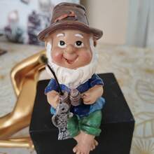 1 pieza Estatua de gnomo de pesca de resina, escultura de jardín, decoración de arte de patio para exteriores, figura decorativa de pescador caprichoso