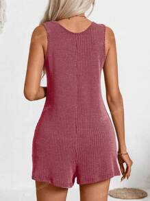 Monos de verano para mujer de unicolor, sin mangas, acanalados, informales, con bolsillos