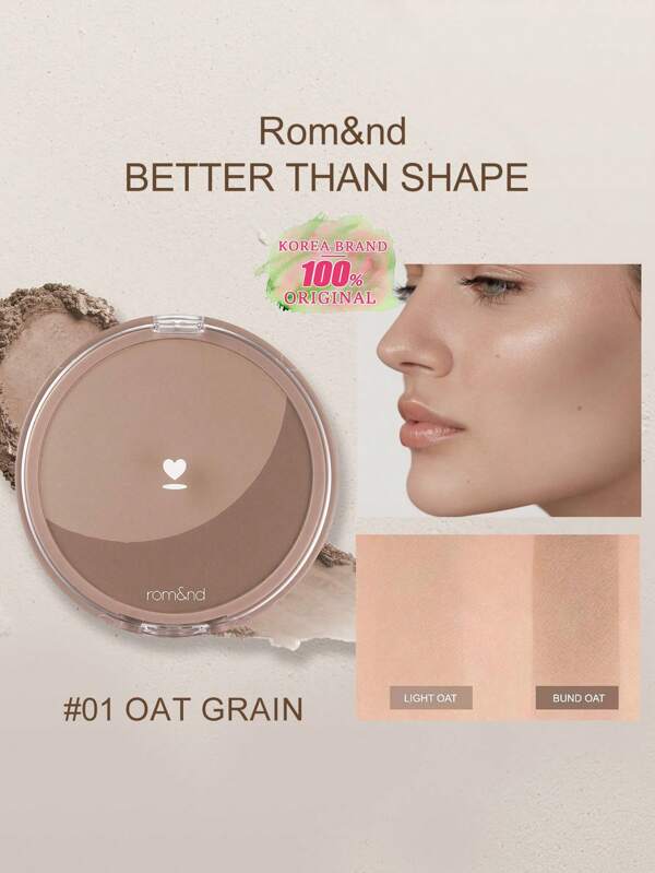 Rom&nd Romand BETTER THAN SHAPE 01 GRANO DE AVENA, Bruma difuminadora de la piel, Contorno adelgazante, Capas edificantes, Escultor facial 3D, Seguro para piel seca, Multiusos para nariz/mejillas/línea del cabello, Estuche magnético, Guía de intensidad de color, Esculpido en 5 minutos, Belleza coreana, Maquillaje coreano, 9.5g/0.34oz