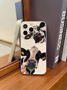 1pc Cow Print Realistic Graphic White Phone Case, Durable Scratch-Resistant TPU Material, Compatible With IPhone & Galaxy Phones - Multicolor - View 6