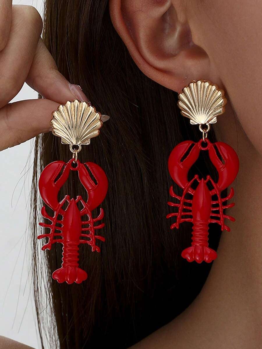 Marine Life Serie rot lackierte Ohrringe, Muschel Ohrringe für Frauen zum Tragen