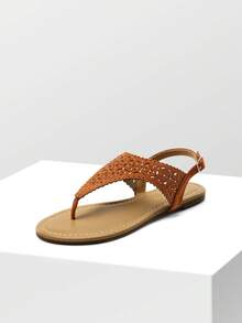 Women Rhinestone Casual Wear Cut Out Flat Sandals - màu nâu - Xem 1