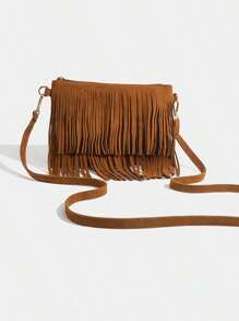 Bolso de hombro cruzado con flecos retro y distintivo, bolso cruzado vintage con flecos, bolso de hombro versátil para mujer, bolso cuadrado con flecos de estilo bohemio para uso diario y como regalo de festival