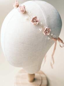 1 chiếc băng đô cài tóc vòng hoa thủ công với hoa hồng pha lê, lá xanh, ngọc trai giả, phụ kiện đội đầu cô dâu cho phù dâu, phụ kiện nghỉ dưỡng biển, ngày Valentine. - Hồng - Xem 4