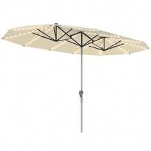 15ft Patio Umbrella Solar Lights UPF50+ Outdoor Umbrella - Cream White - View 3