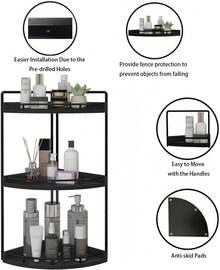 Vanity Tray,Wood Counter Organizer For Kitchen,Bathroom,Dresser (Black) 3-Tier Corner Bathroom Organizer Countertop For Storage - Walnut - View 10