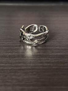 Y2k 银荆棘戒指 尖刺铁丝网戒指 独特几何戒指 开口可调节戒指 哥特式街头风戒指 - 復古銀色 - 查看 6